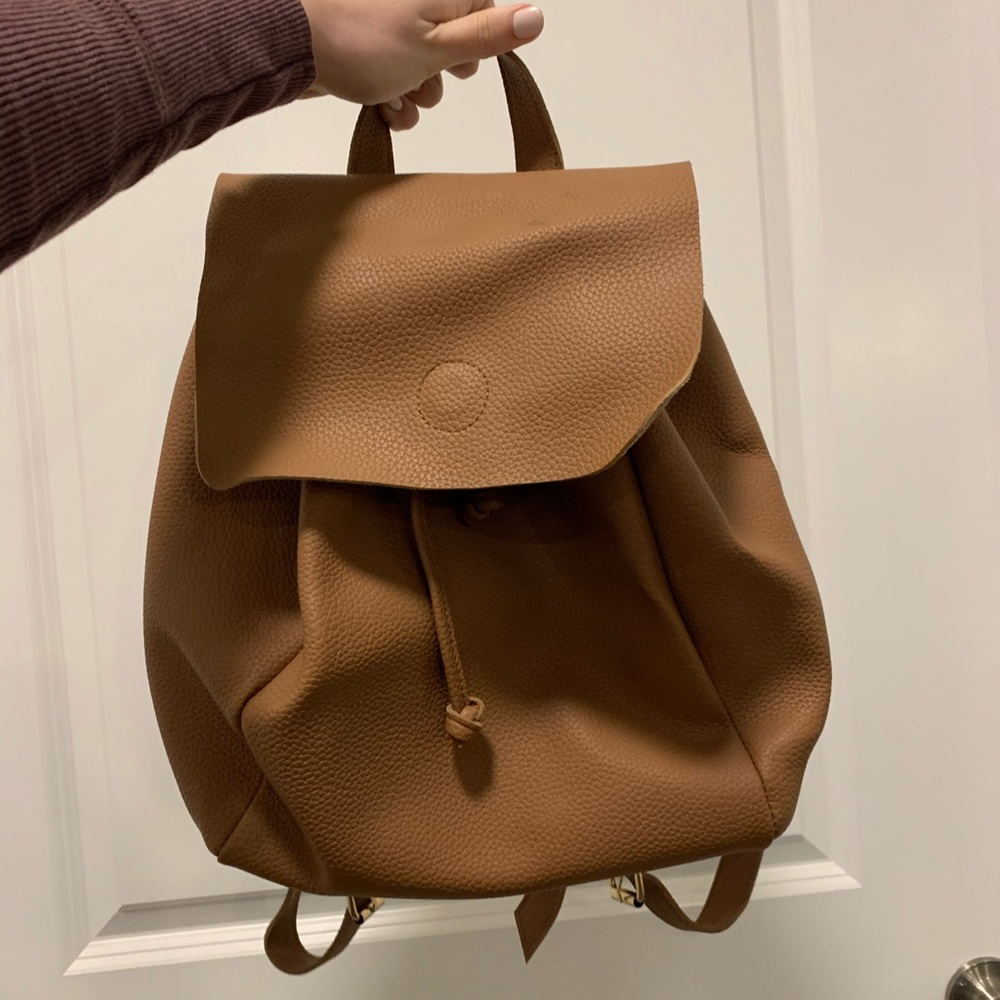 Brown faux leather backpack